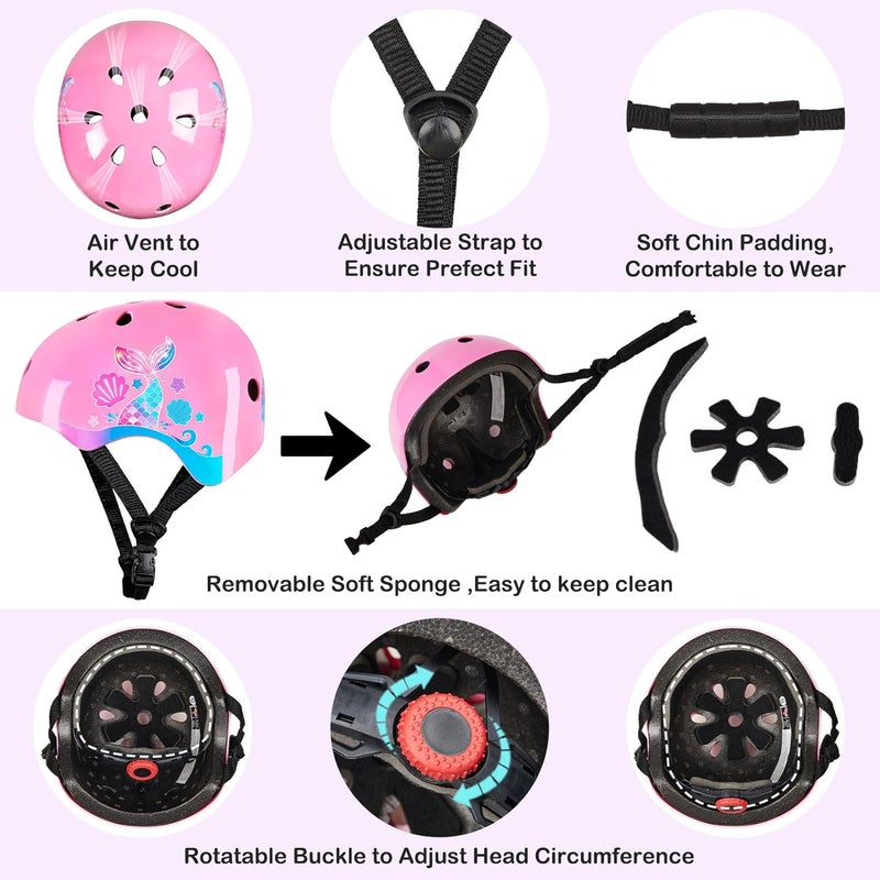 FIODAY Toddler Bike Helmet Kids Helmet Knee Pads and Elbow Pads Set Adjustable Protective Gear Set with DIY Stickers for Girls Age 3-5-8 Years - Image 5